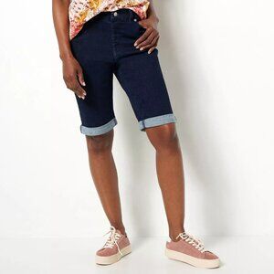 Denim & Co. Dark Blue Roll Cuff Jean Shorts Stretch Denim Women's Size 4